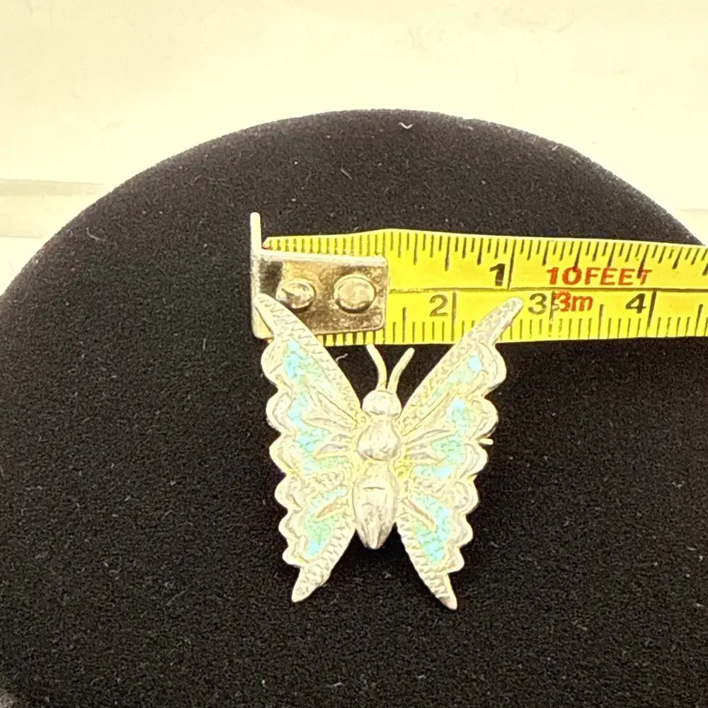 VTG 925ME STERLING SILVER Butterfly SIGNED CR69 TURQUOISE INLAY PIN